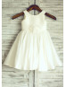Ivory Taffeta Flower Girl Dress With Flower Sash